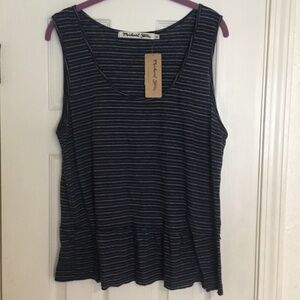 NWT Michael Stars Navy & White Striped Peplum Tank Top